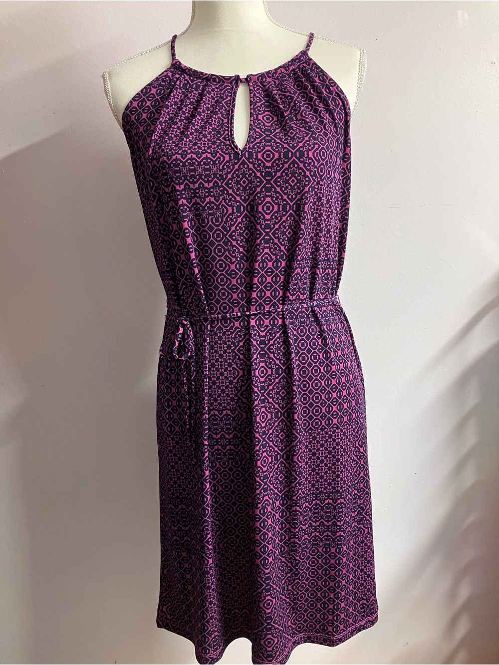 Women’s Halter-Style Dress, XS, Geometric Purple/Pink, Banana Republic
